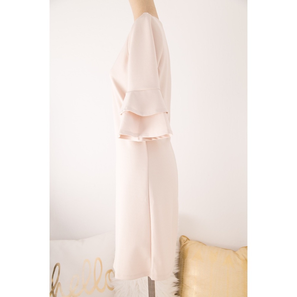 Womens Dress Ruffle Tiered Bell Sleeve B-Neck The Vanity Room Beige Sz S NEW - Picture 5 of 8
